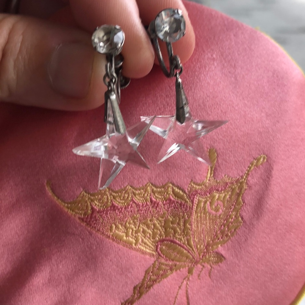 Vintage clear crystal star drop earrings